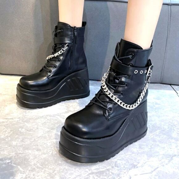 Gothic Black Punk Flatform 9 - Picture 1 of 9